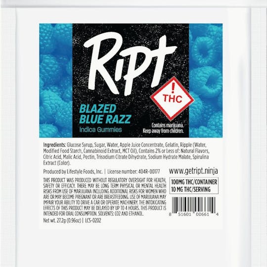 Ript - Ript - Blazed Blue Razz Gummies 100mg 10pk - 1