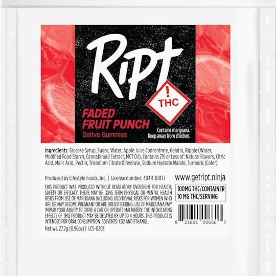 Ript - Ript - Faded Fruit Punch Gummies 100mg 10pk - 1
