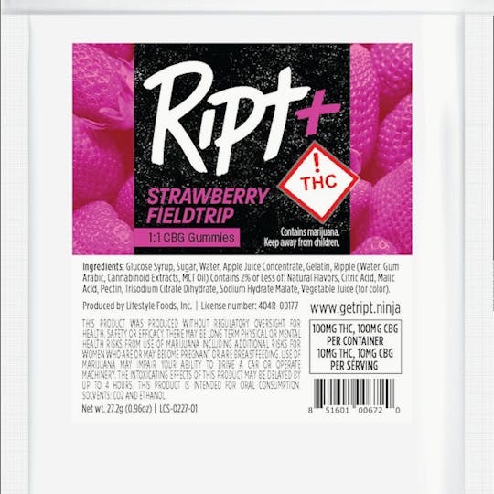Ript - Ript - Strawberry Fieldtrip Gummies 1:1 100mg 10pk - 1