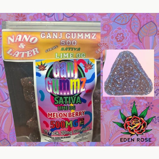 Eden Rose Processing - 500MG Ganj Gummz: Nano & Later - Melon Berry (Sativa) - 1