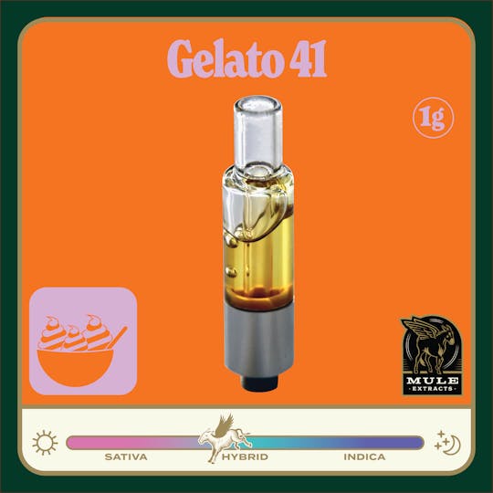 Mule Extracts - 1g Pure Live Resin Glass Cart - Gelato 41 82.9% (Hybrid) 6.3% Terps - 1