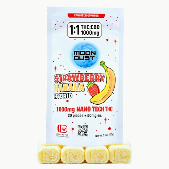 MOON DUST - 1000MG:1000MG NANO THC GUMMIES - STRAWBERRY BANANA - HYBRID - 1