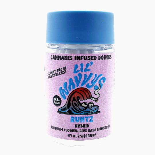 Wavvy - Infused Prerolls - RUNTZ - 2.5G - Lil' Wavvys - Live Hash & Rosin 5pk - 1
