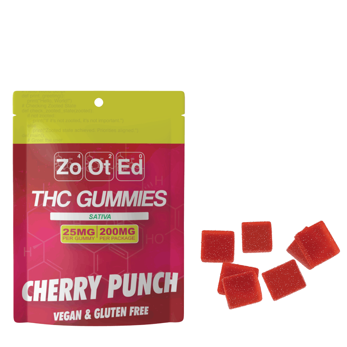 Zooted Brandz - MI - Cherry Punch THC Infused Gummies - 200MG Per Package Vegan & Gluten Free - 1