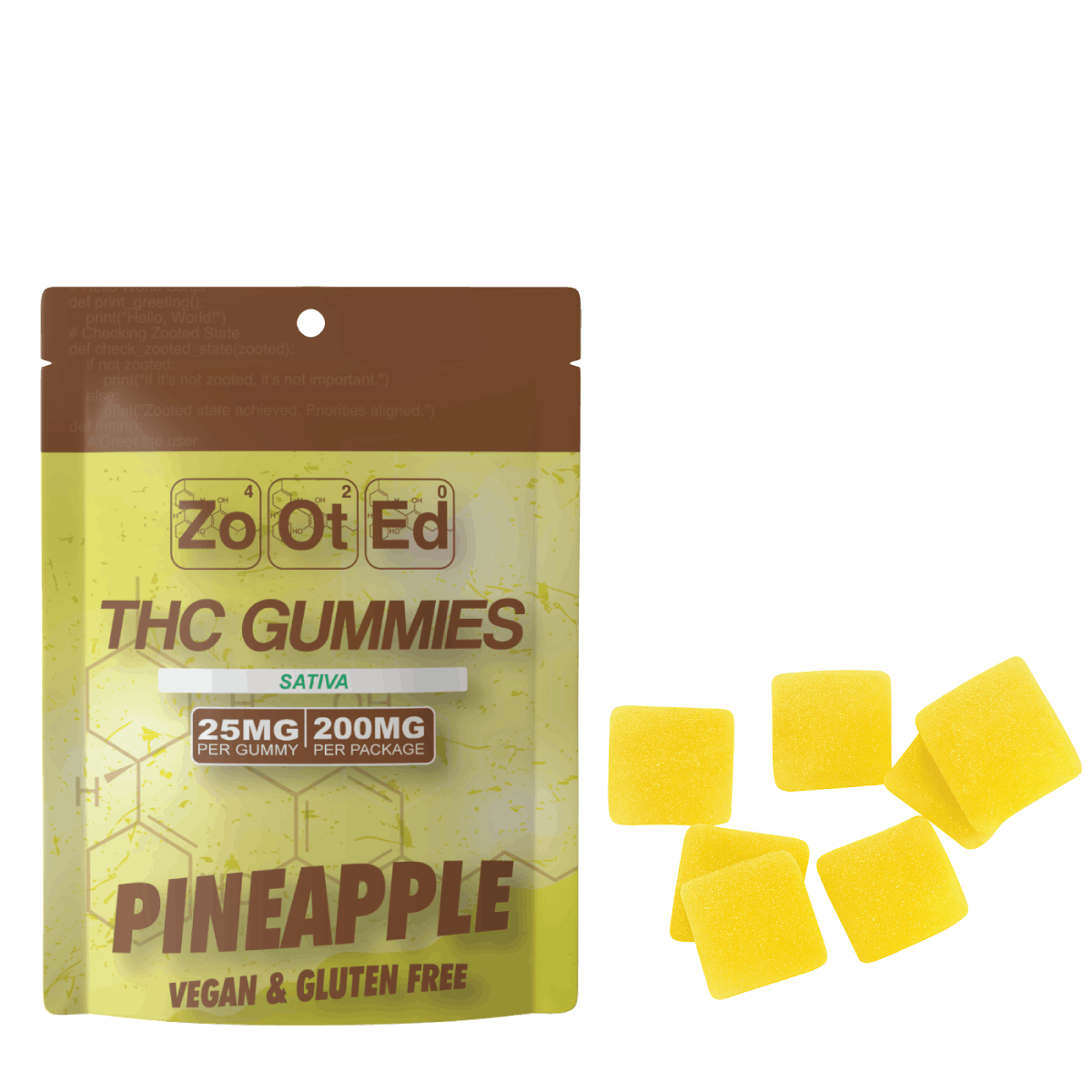 Zooted Brandz - MI - Pineapple THC Infused Gummies - 200MG Per Package Vegan & Gluten Free - 1
