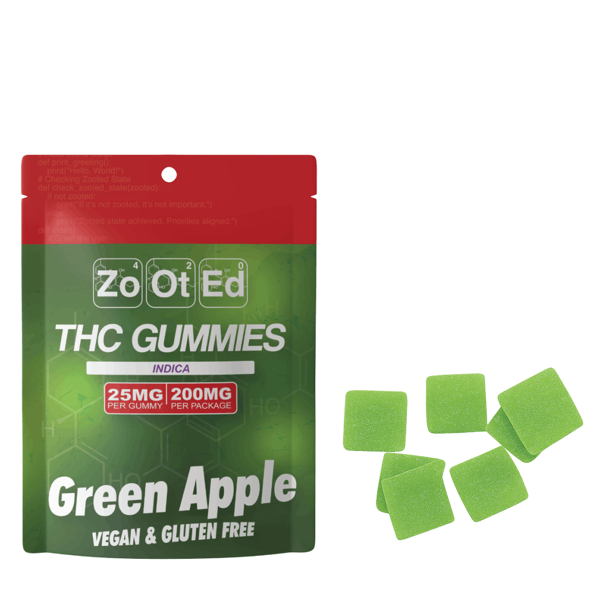 Zooted Brandz - MI - Green Apple THC Infused Gummies - 200MG Per Package Vegan & Gluten Free - 1