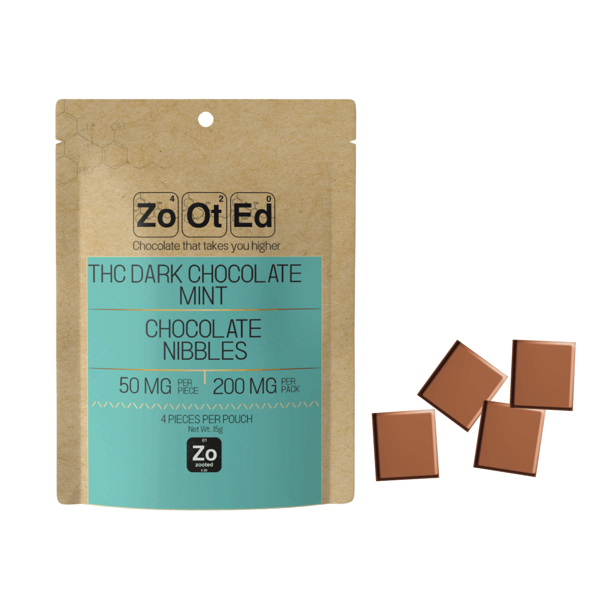 Zooted Brandz - MI - Dark Chocolate Mint Chocolate Nibbles - THC Infused Chocolate Bites - 1