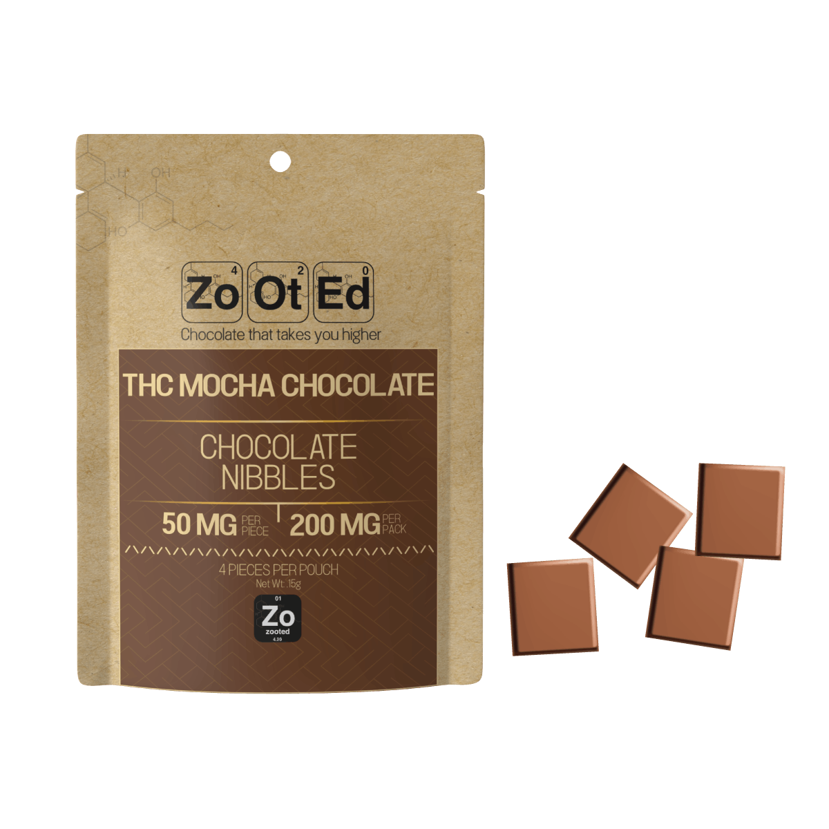 Zooted Brandz - MI - Mocha Flavor Chocolate Nibbles - THC Infused Chocolate Bites - 1