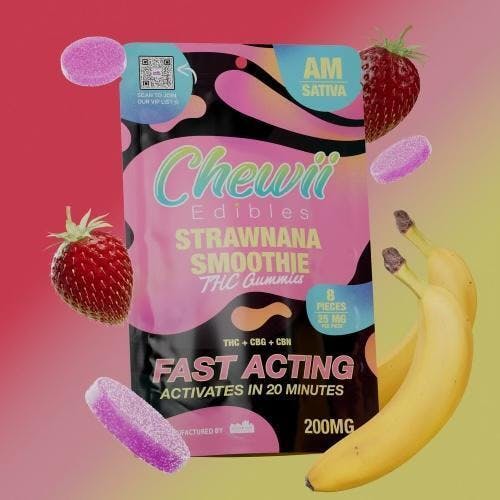 Chewii - Chewii - Strawnana Smoothie A.M. Sativa 200mg Fast Acting - 8 Gummies - 1