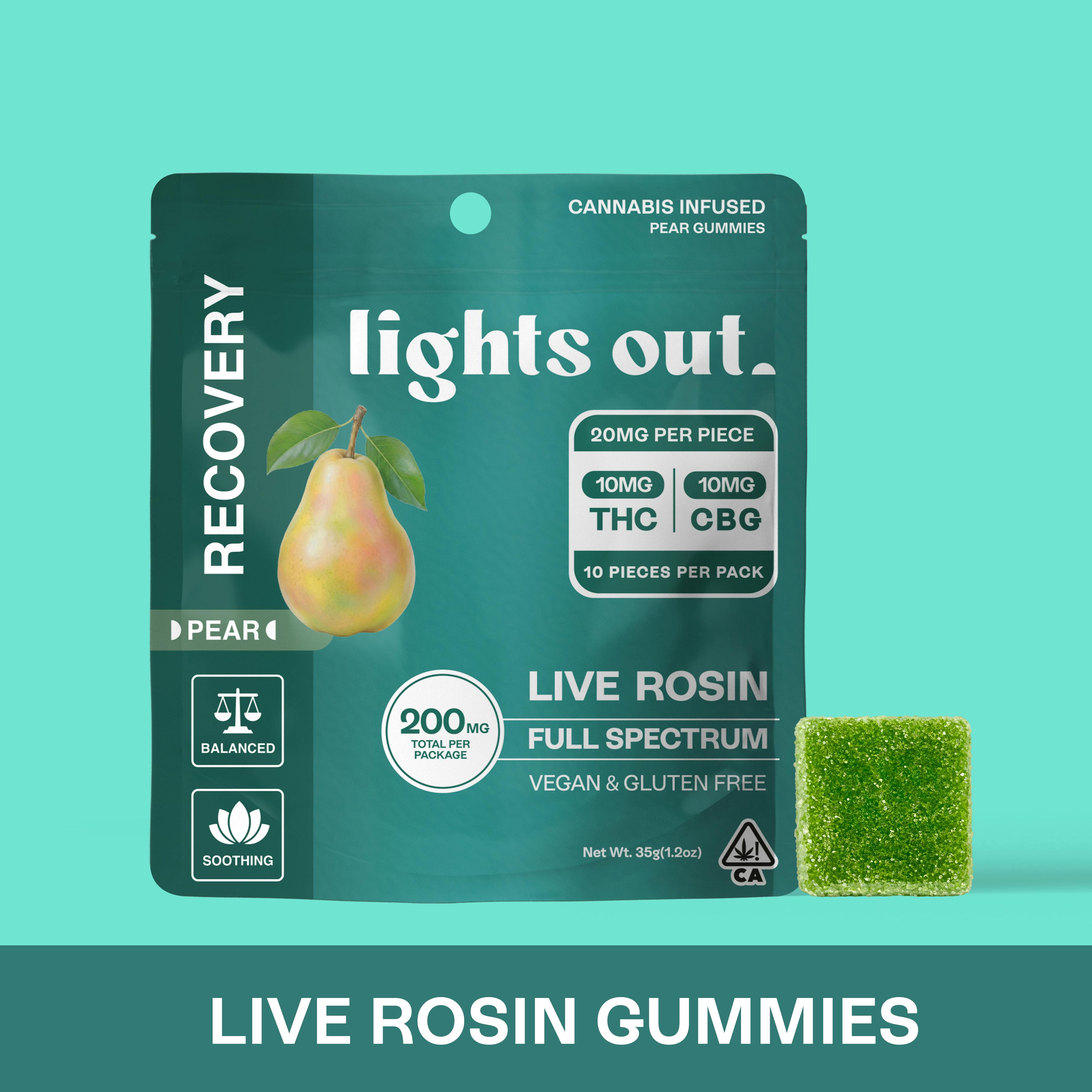 Lights Out - Pear (1:1 THC:CBG) Recovery Live Rosin Nano Edible 200mg - 1