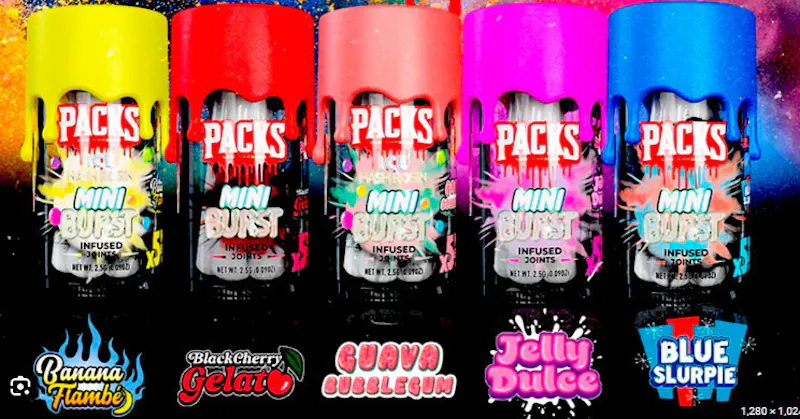Packwoods Blue Slurpie & Strawberry Vanilla Burst Infused Minis 0.5g 5pk