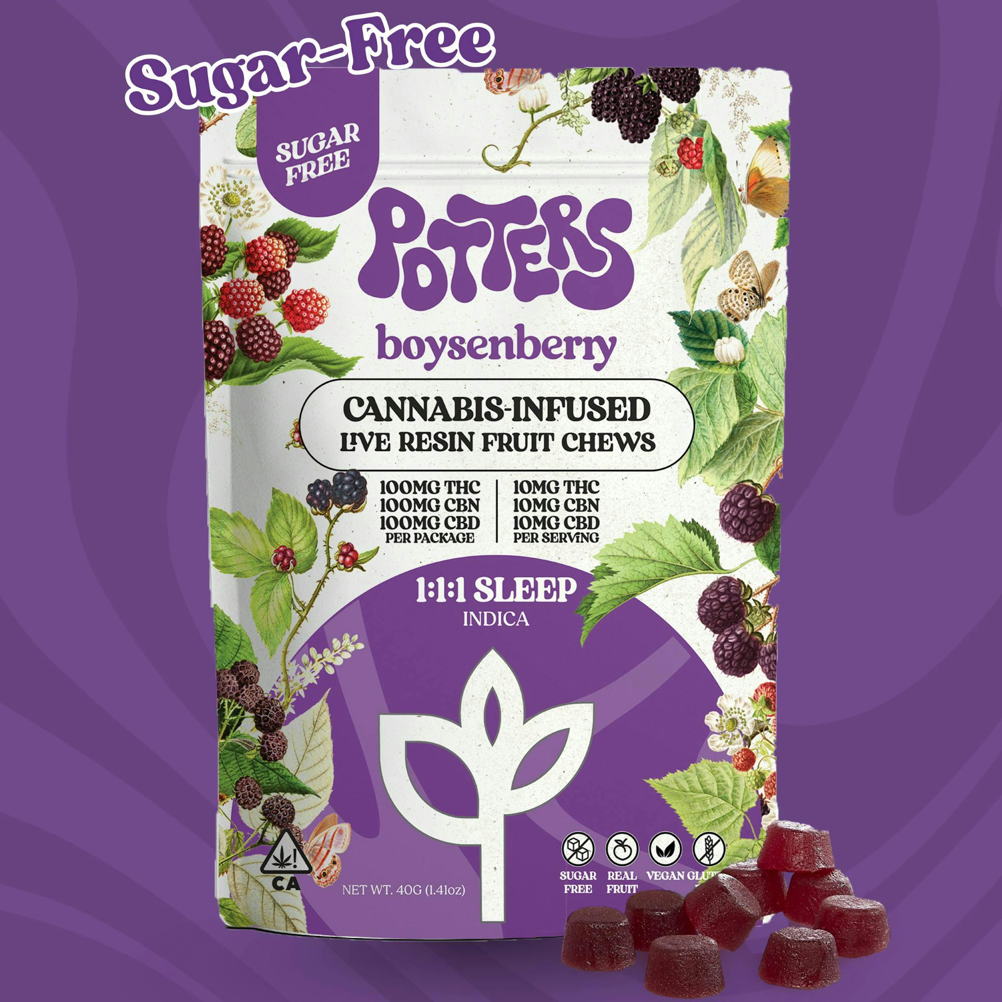 Potters - Potters | Boysenberry | Sugar Free | THC:CBD:CBN | Edibles | 10mg | 10pk - 1