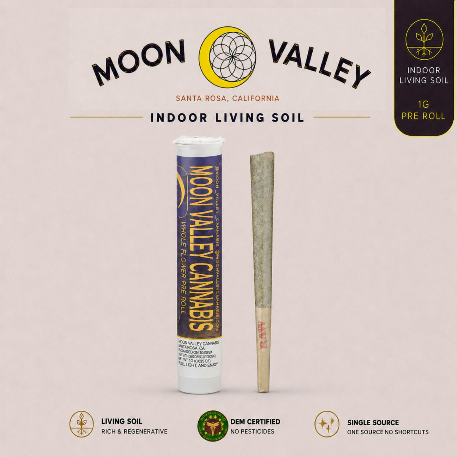 Moon Valley Cannabis - Moon Valley Cannabis | Gelato 41 | Indoor Living Soil Flower Pre-roll | 1g - 1