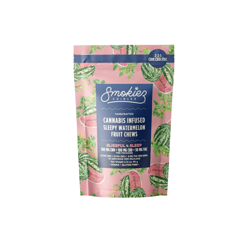 Smokiez Sleep Sour Watermelon 2:2:1 CBD:CBN:THC Gummies 50mg 10ct 5mg/ea edible
