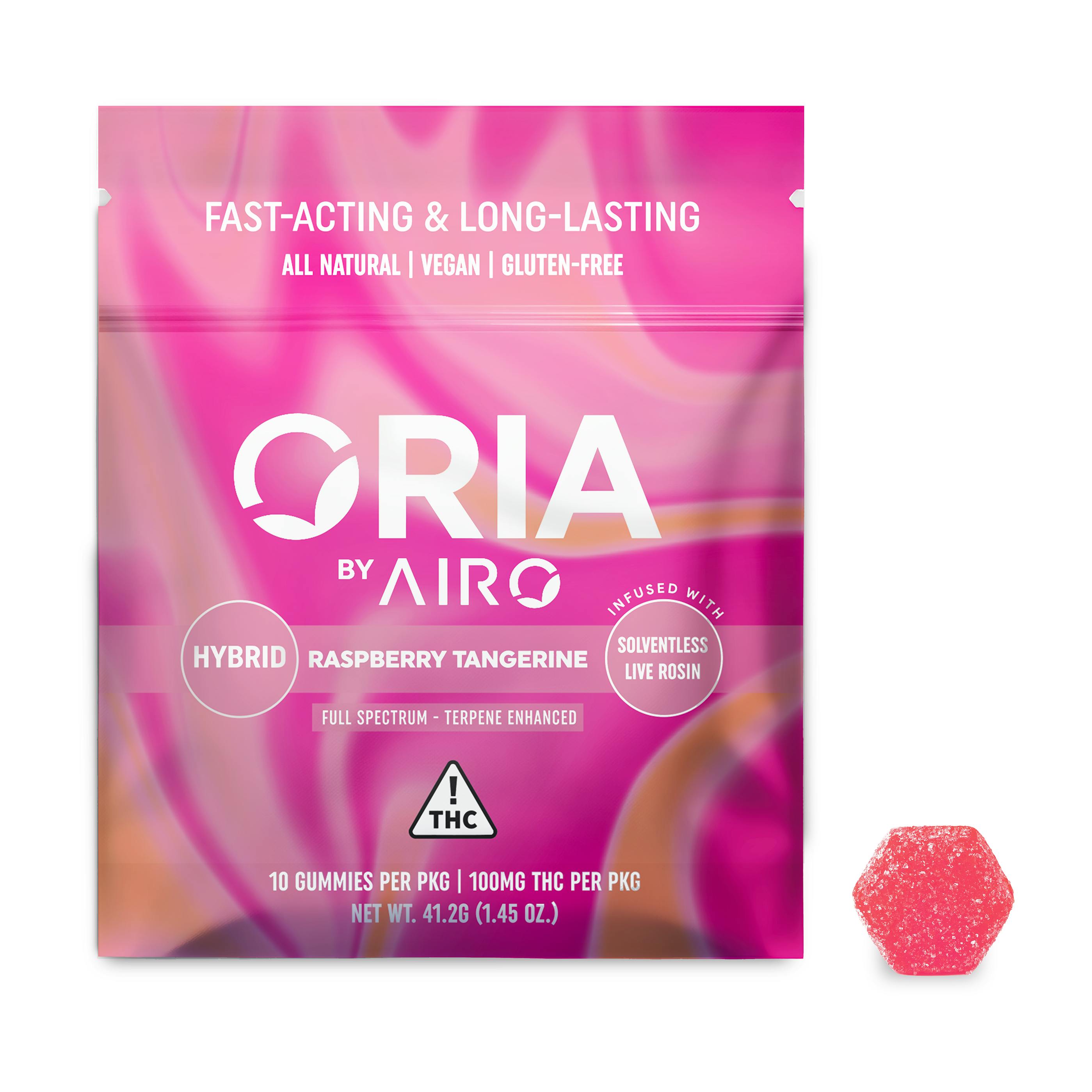 Oria | Raspberry Tangerine Gummies | 100mg | 10ct | 10mg/ea