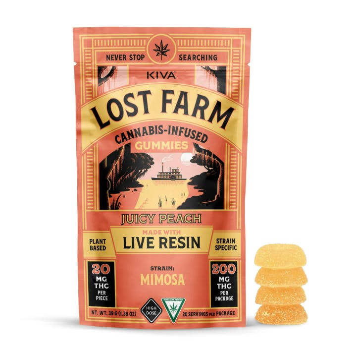 Lost Farm - Juicy Peach 'Mimosa' Live Resin Gummies | 200mg | 10ct | 20mg/ea - 1