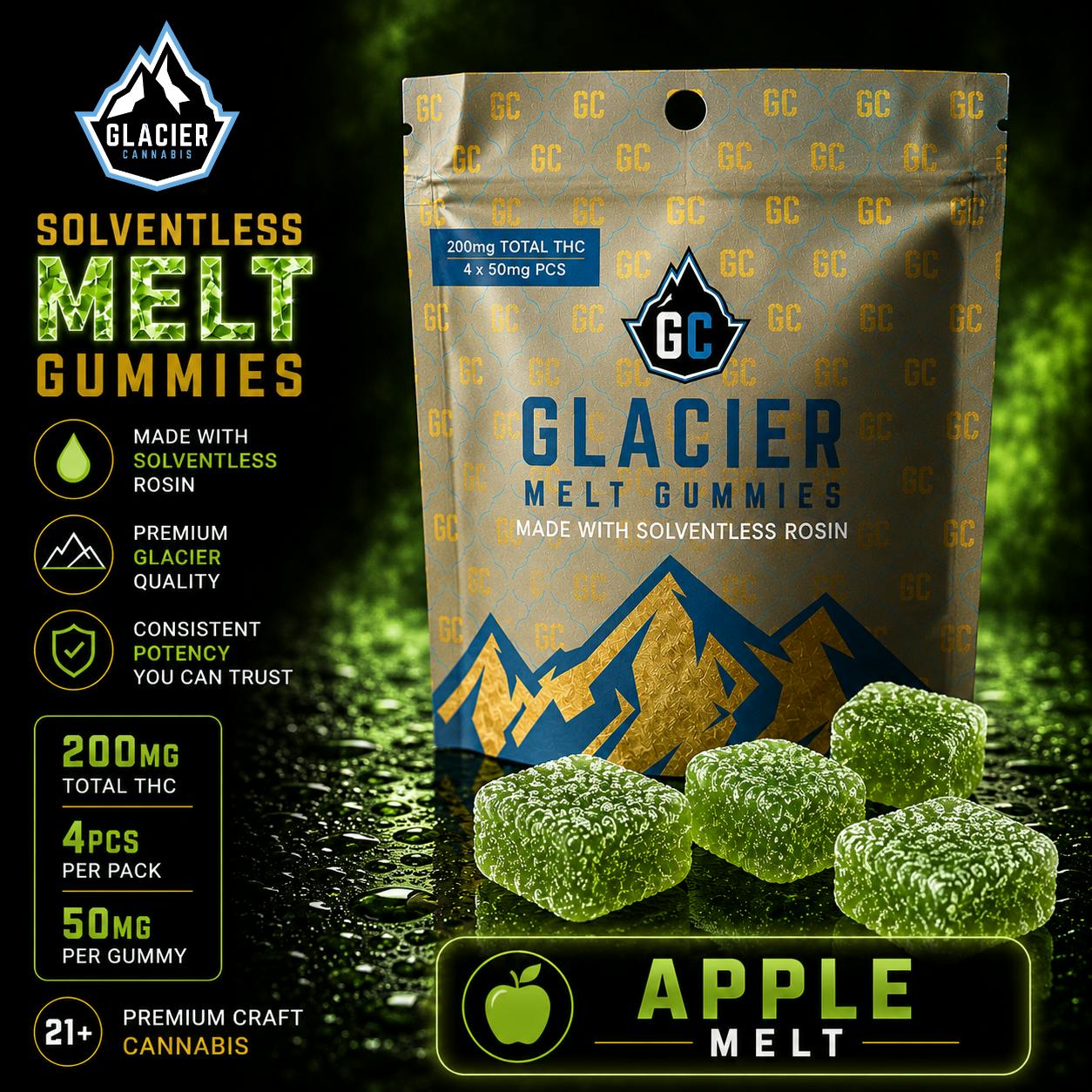 Glacier Cannabis - Glacier Cannabis | Apple | Melt Solventless Gummies | 200mg - 1