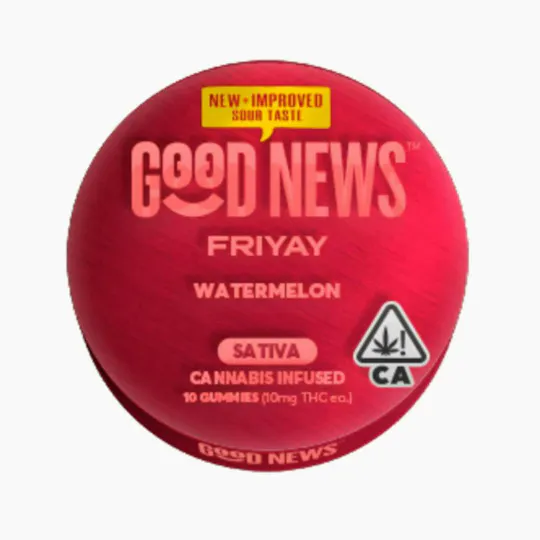 Good News - Friyay | Watermelon Sour Gummies | 100mg | 10ct | 10mg/ea - 1