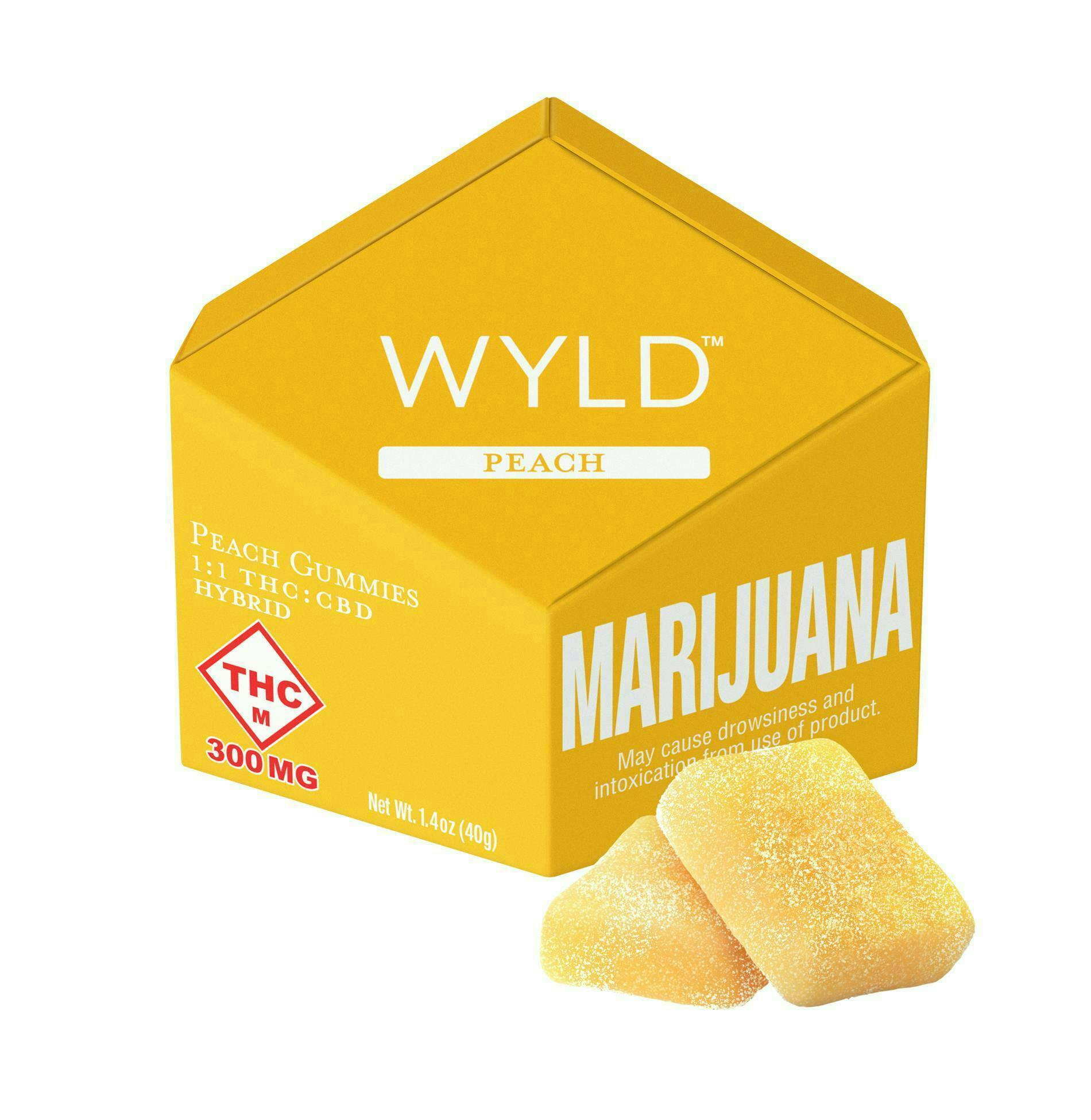 WYLD - Peach 1:1 THC:CBD Hybrid Enhanced Gummies | 300mg | 20ct | 15mg/ea - 1