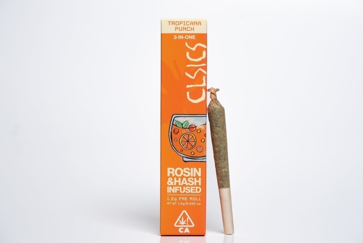 CLSICS Rosin & Rosin Infused Pre Rolls - Tropicana Punch - Trifecta Hash/Rosin/Flower Infused Joint - 1.2g - 1