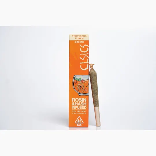 CLSICS Rosin & Rosin Infused Pre Rolls - Tropicana Punch - Trifecta Hash/Rosin/Flower Infused Joint - 1.2g - 1