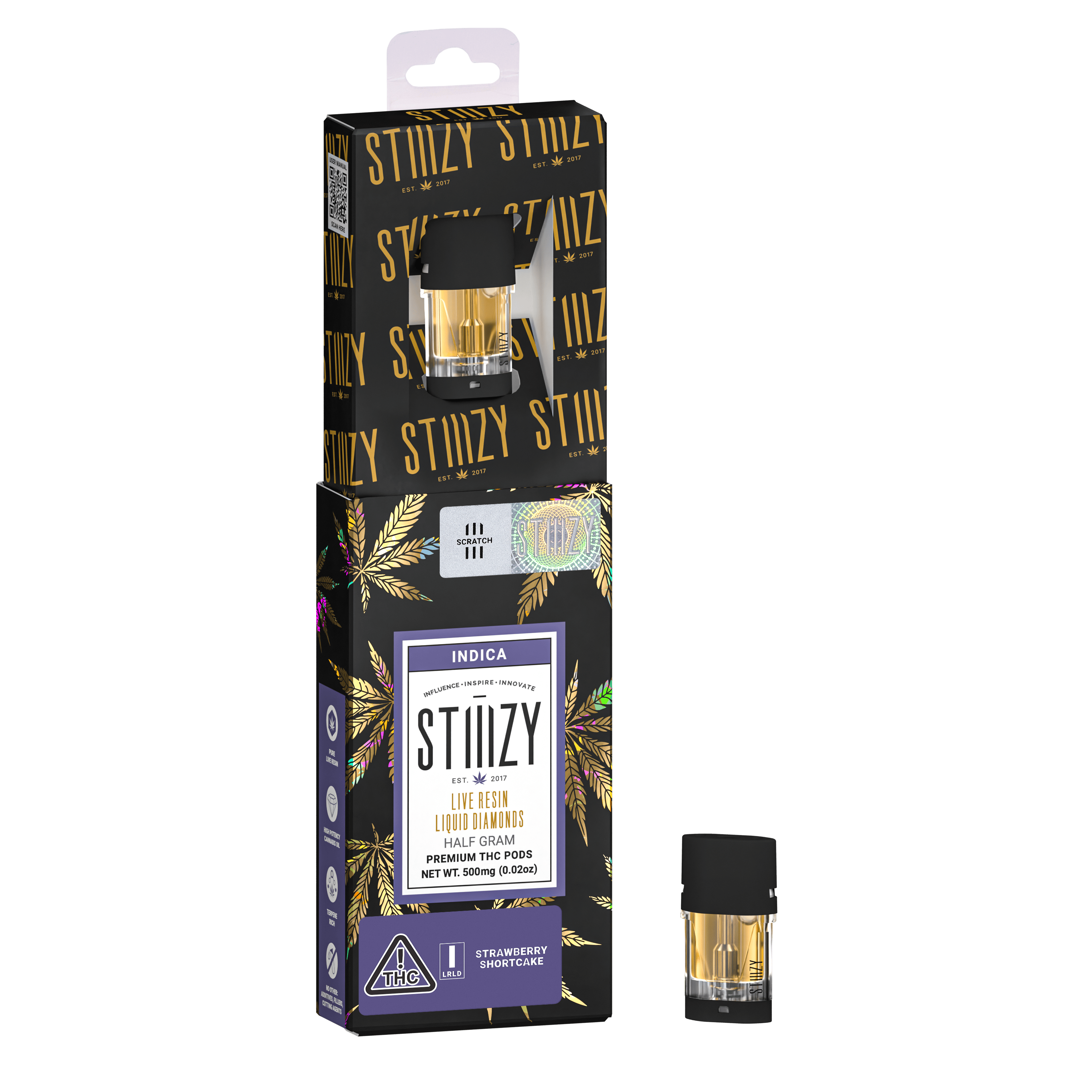 STIIIZY - Vape Cartridge - STRAWBERRY SHORTCAKE .5G Live Resin Liquid Diamonds Pod - 1