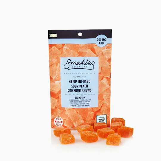 Smokiez Edibles - Sour Peach CBD Gummies | 250mg | 10ct | 25mg/ea - 1