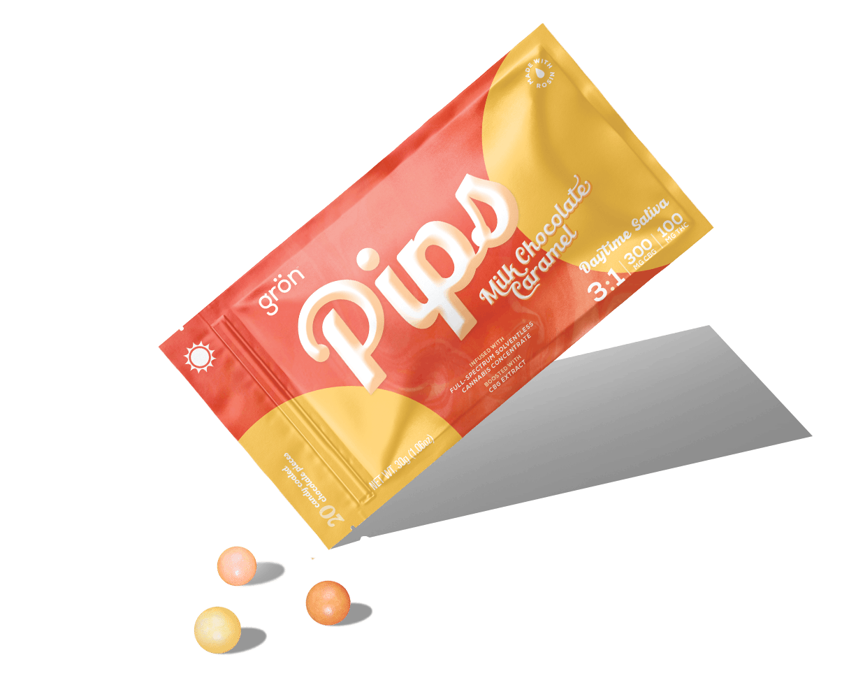 Grön Edibles - Milk Chocolate Caramel Pips | 3:1 CBG:THC | Daytime | 100mg | 20ct | 5mg/ea - 1