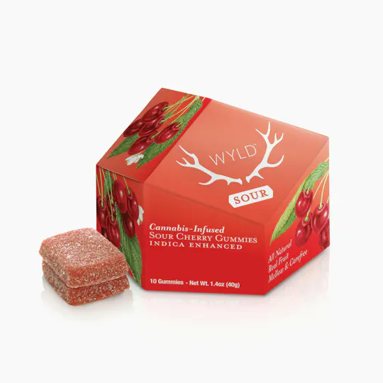 WYLD - Sour Cherry Indica Enhanced Gummies | 100mg | 10ct | 10mg/ea - 1