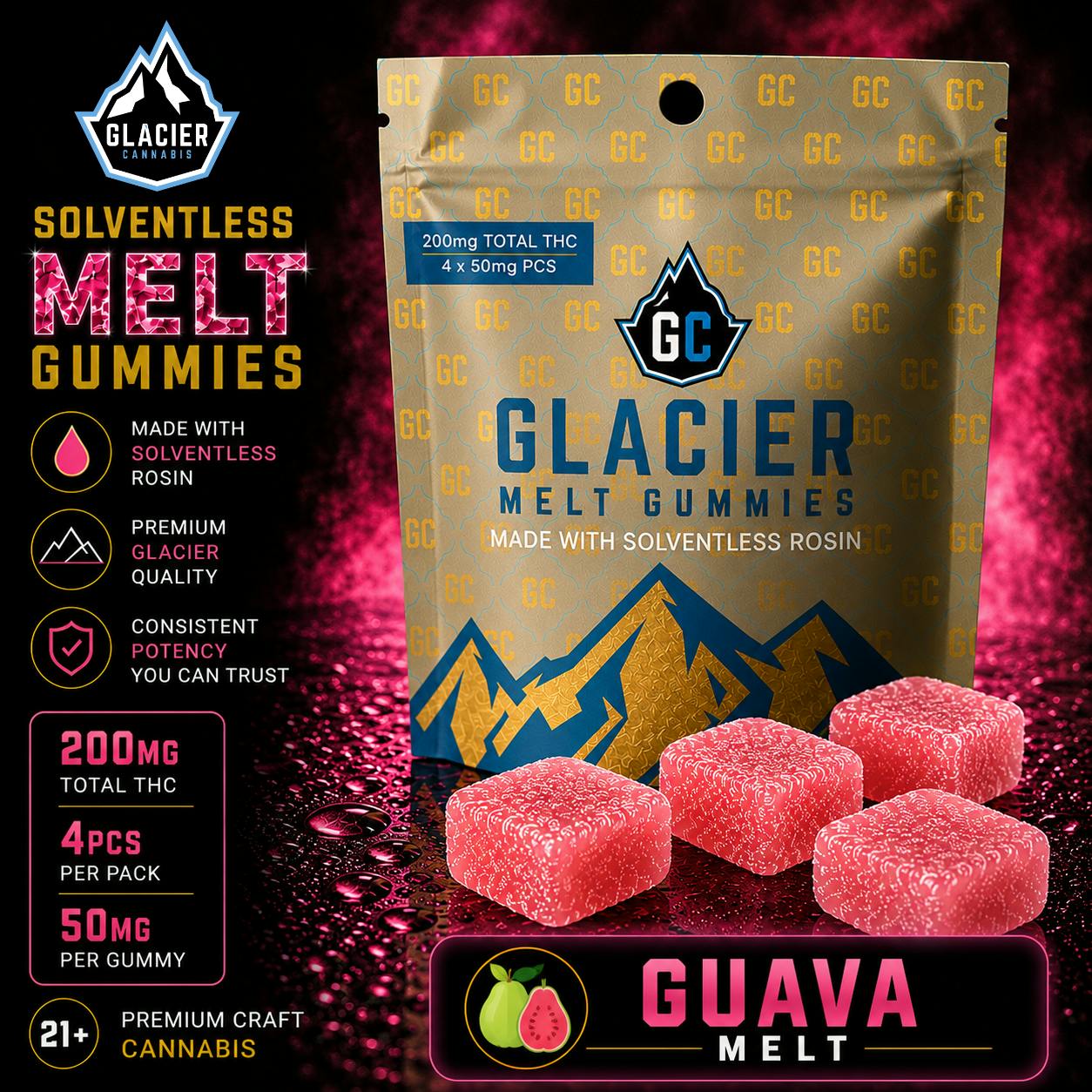 Glacier Cannabis - Glacier Cannabis | Guava | Melt Solventless Gummies | 200mg - 1