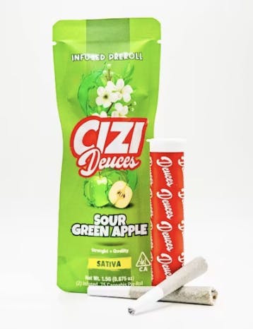 Cizi - Cizi | Sour Green Apple | Deuces Infused Pre-rolls | 0.75g each | 2pk - 1