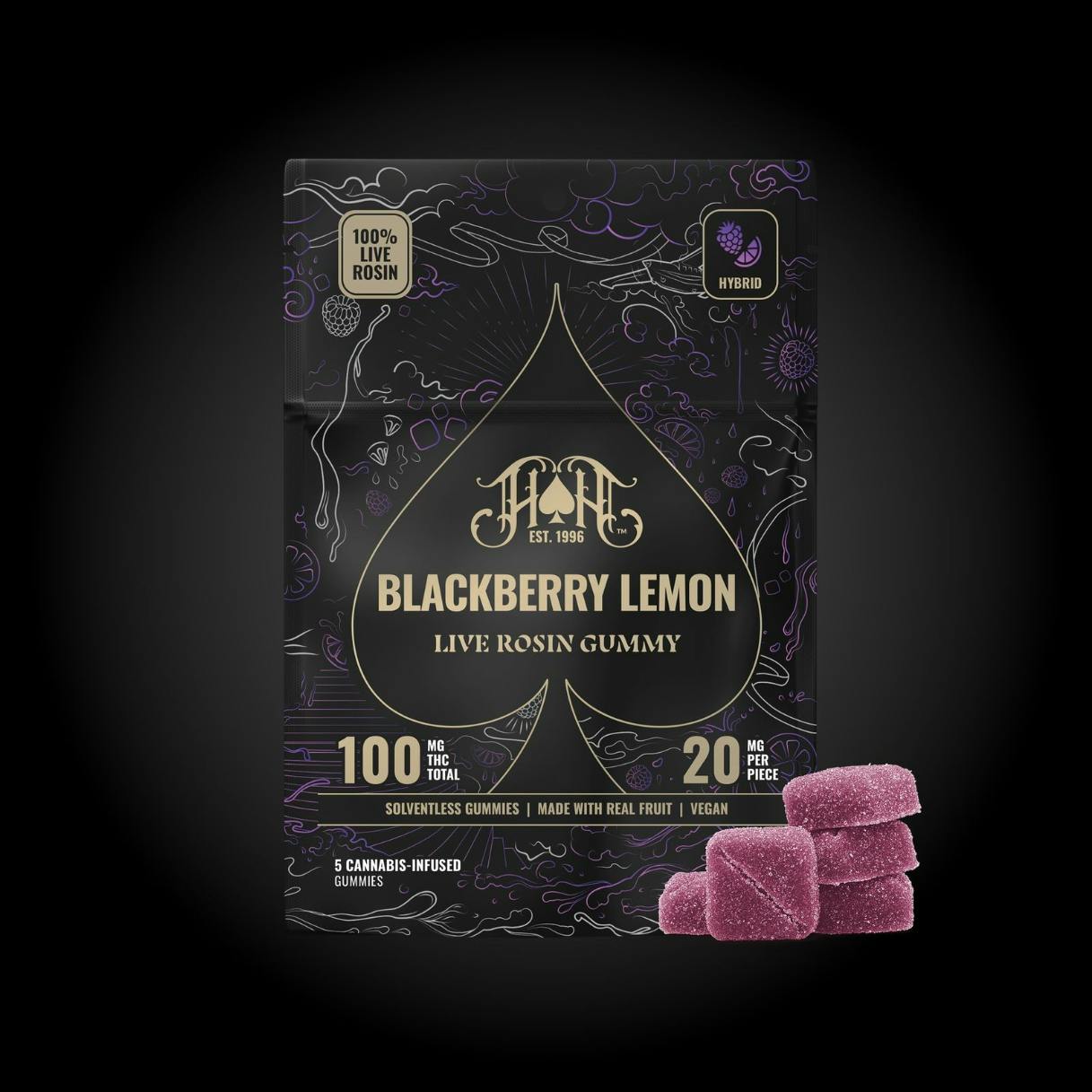 Heavy Hitters - Live Rosin | Blackberry Lemon Gummies | 100mg | 5ct | 20mg/ea - 1