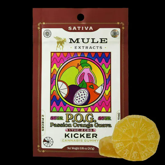 Mule Extracts - Sour POG 1:2 Kicker Gummies | THC:CBG | 100mg | 2ct | 50mg THC/ea - 1