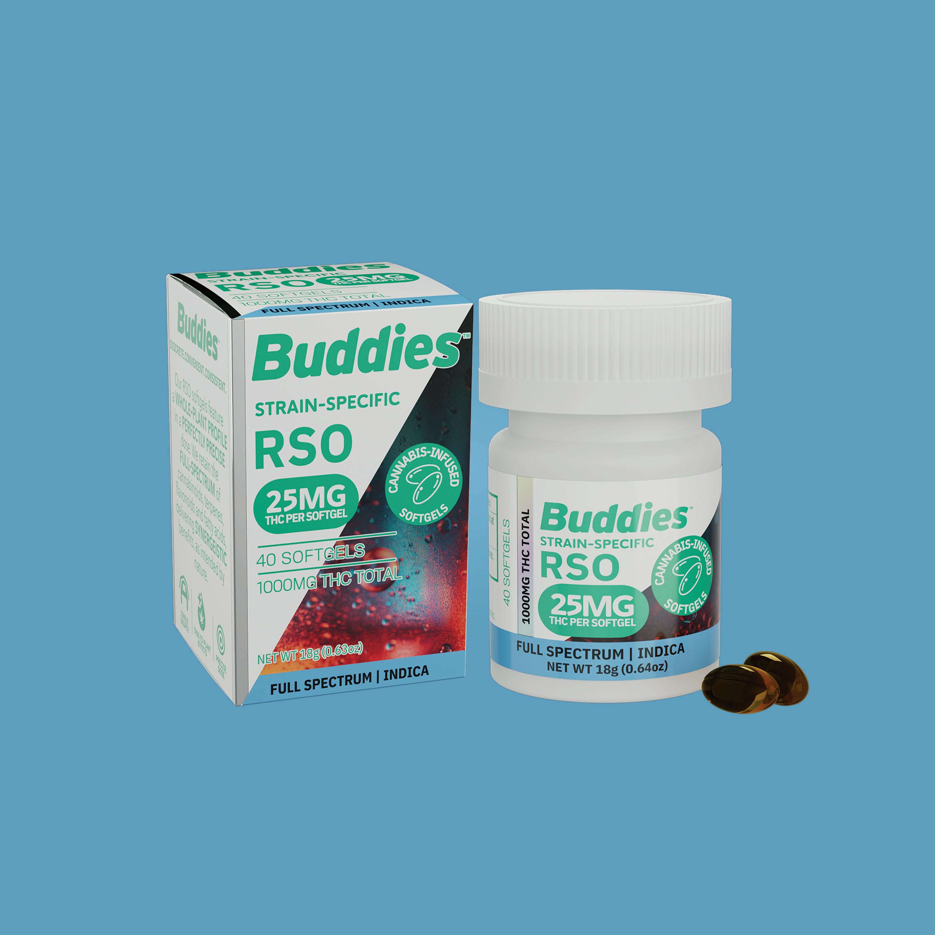 Buddies Brand - RSO | Indica | Capsules | 1000mg THC | 40ct | 25mg/ea - 1