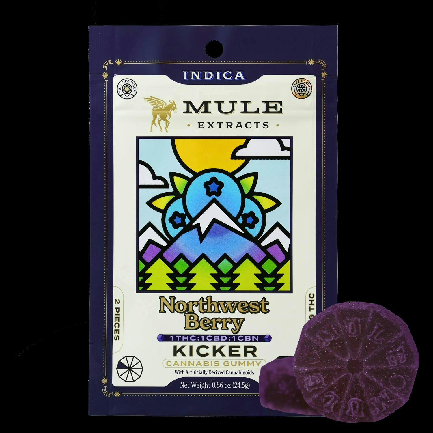 Mule Extracts - NW Berry 1:1:1 Kicker Gummies | THC:CBD:CBN | 100mg | 2ct | 50mg THC/ea - 1
