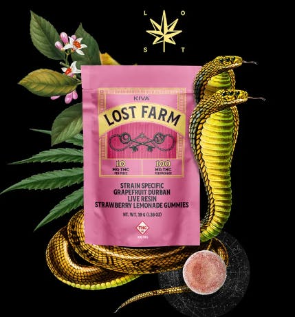 Lost Farm - Strawberry 'Grapefruit Durban' Live Resin Gummies | 100mg | 10ct | 10mg/ea - 1