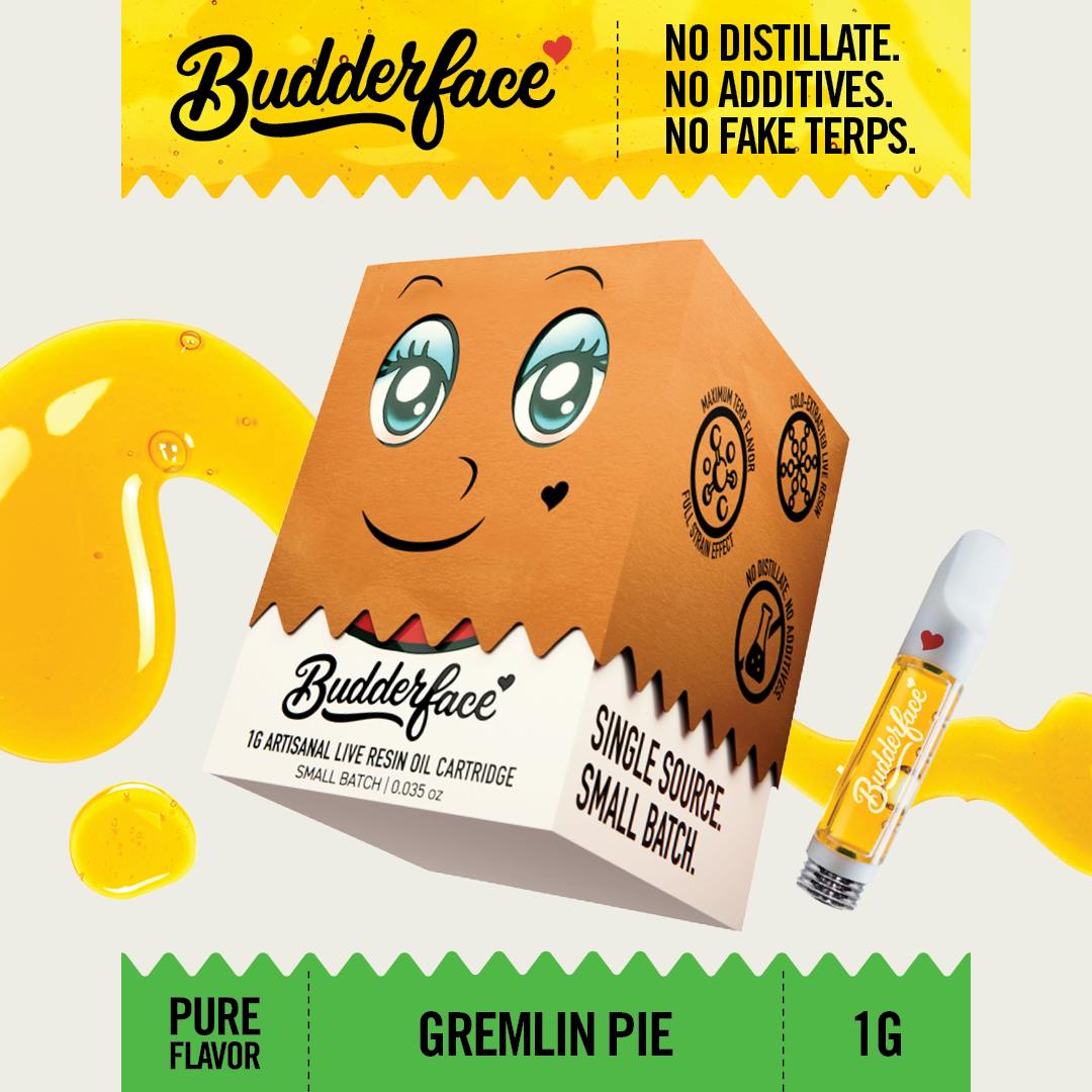 Budderface - BUDDERFACE | Gremlin Pie | 1G | Artisanal Live Resin 510 Vape Cart - 1