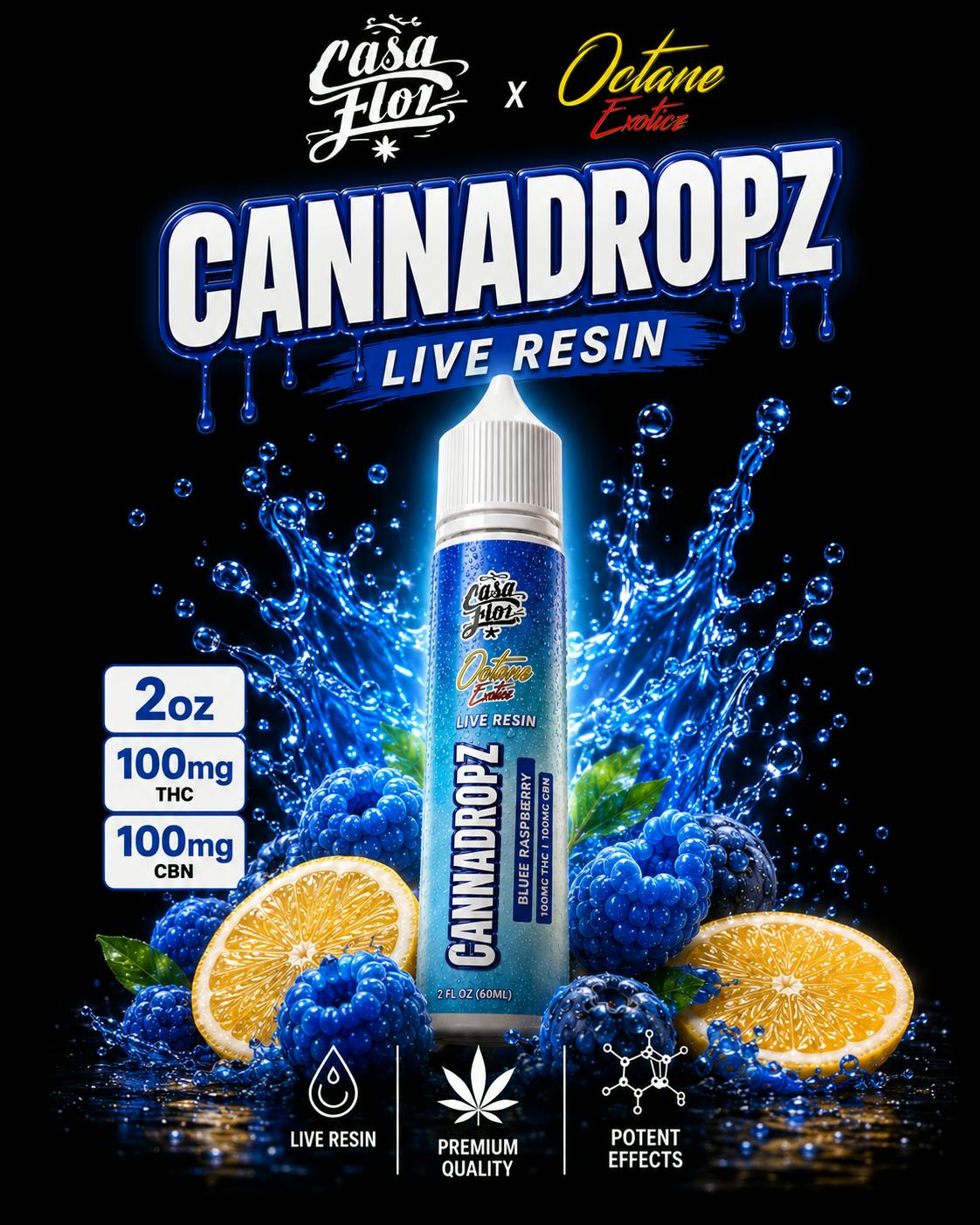 Casa Flor - Casa Flor x Octane Exoticz | CannaDropz | Blue Raspberry | 1:1THC:CBN | 2oz - 1