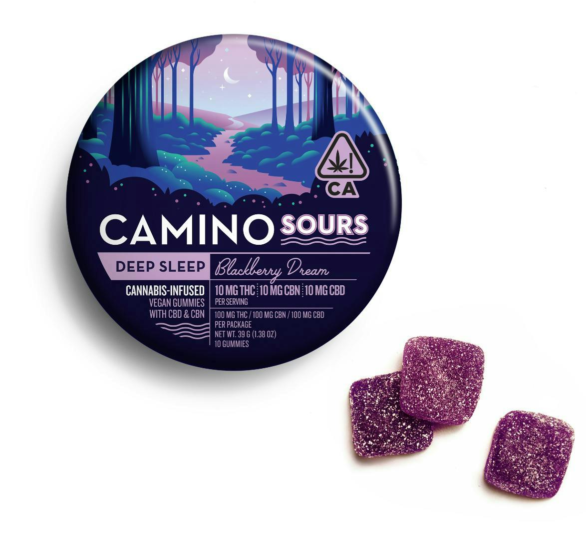 Camino - Deep Sleep | Blackberry Dream Sours 1:1:1 Gummies | 100mg | 10ct | 10mg/ea - 1