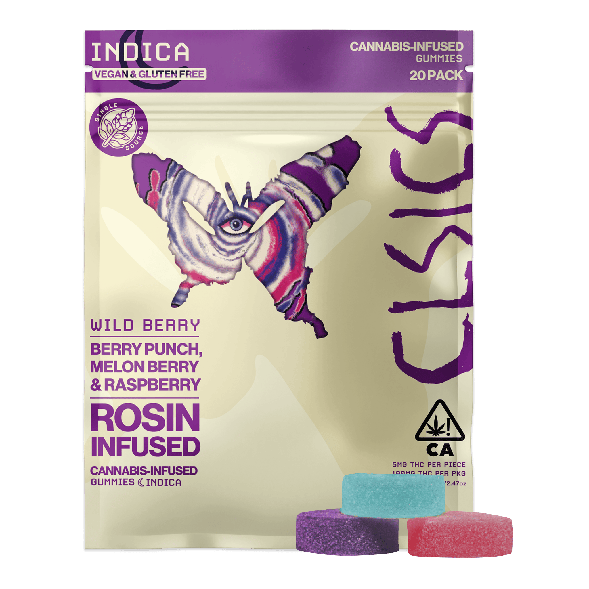 CLSICS Rosin & Rosin Infused Pre Rolls - Wild Berry Indica Live Rosin Infused Gummies - Party Pack - 20ct - 1