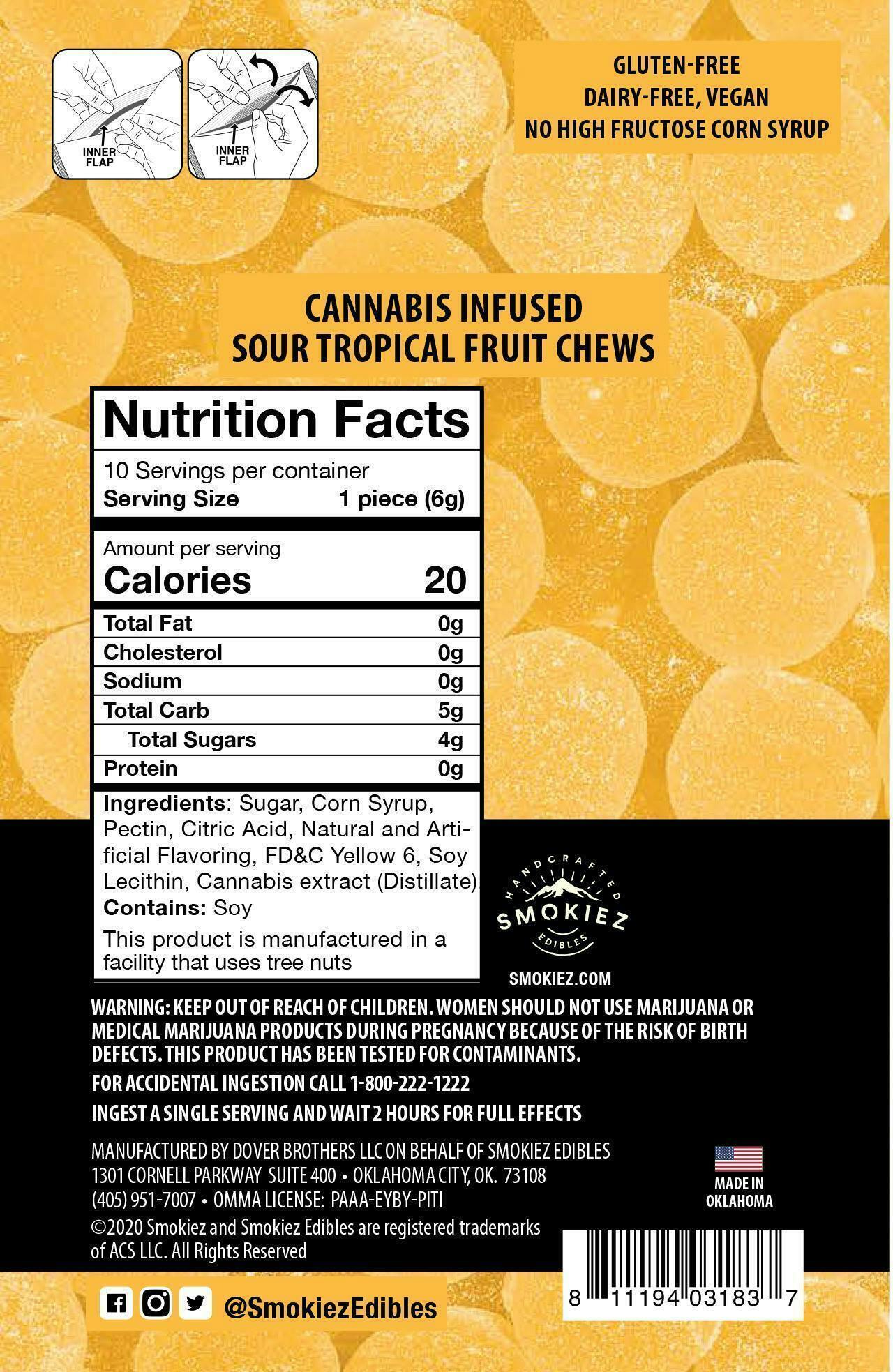 Smokiez Edibles - Sour Tropical Gummies | 250mg | 10ct | 25mg/ea - 1