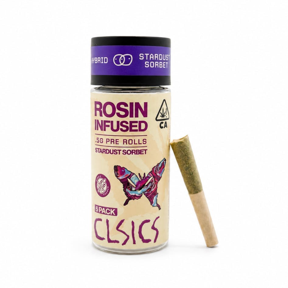 CLSICS Rosin & Rosin Infused Pre Rolls - Stardust Sorbet - Rosin Infused Joints - 0.5g each - 5pk - 1