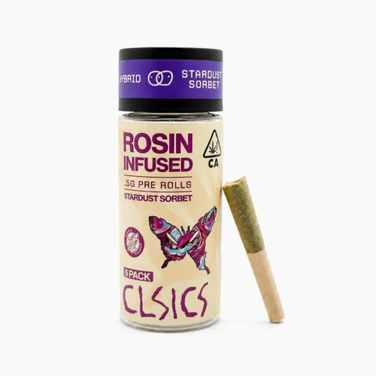 CLSICS Rosin & Rosin Infused Pre Rolls - Stardust Sorbet - Rosin Infused Joints - 0.5g each - 5pk - 1
