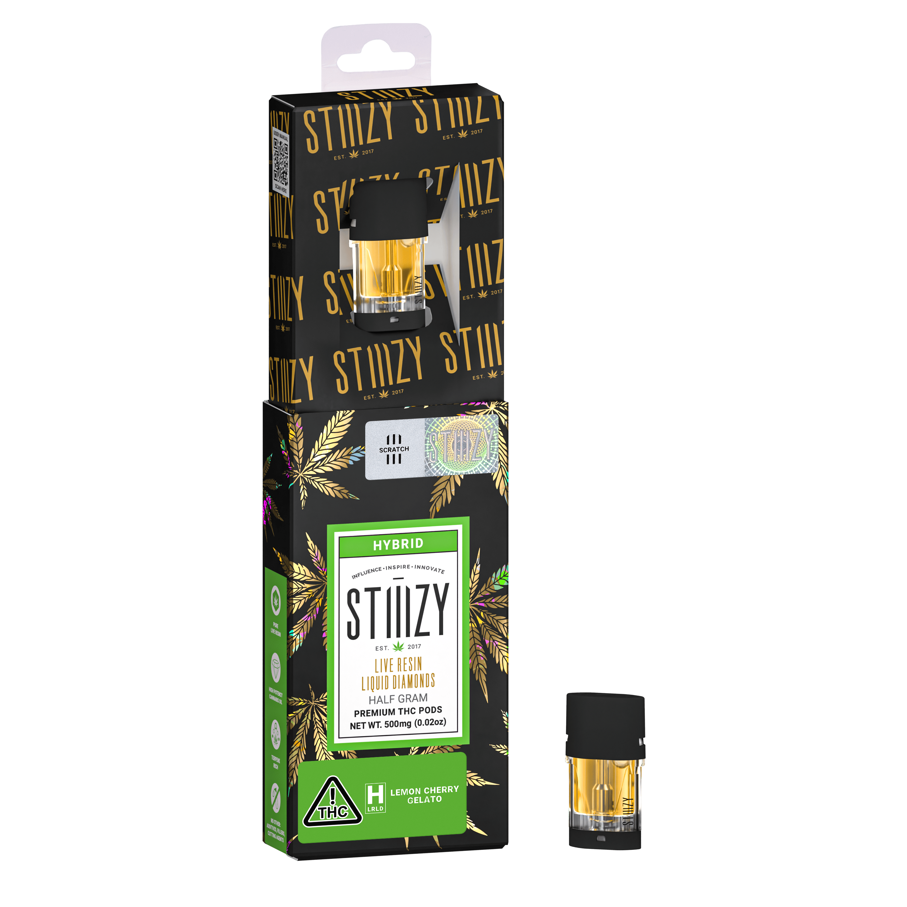 STIIIZY - Vape Cartridge - LEMON CHERRY GELATO .5G Live Resin Liquid Diamonds Pod - 1
