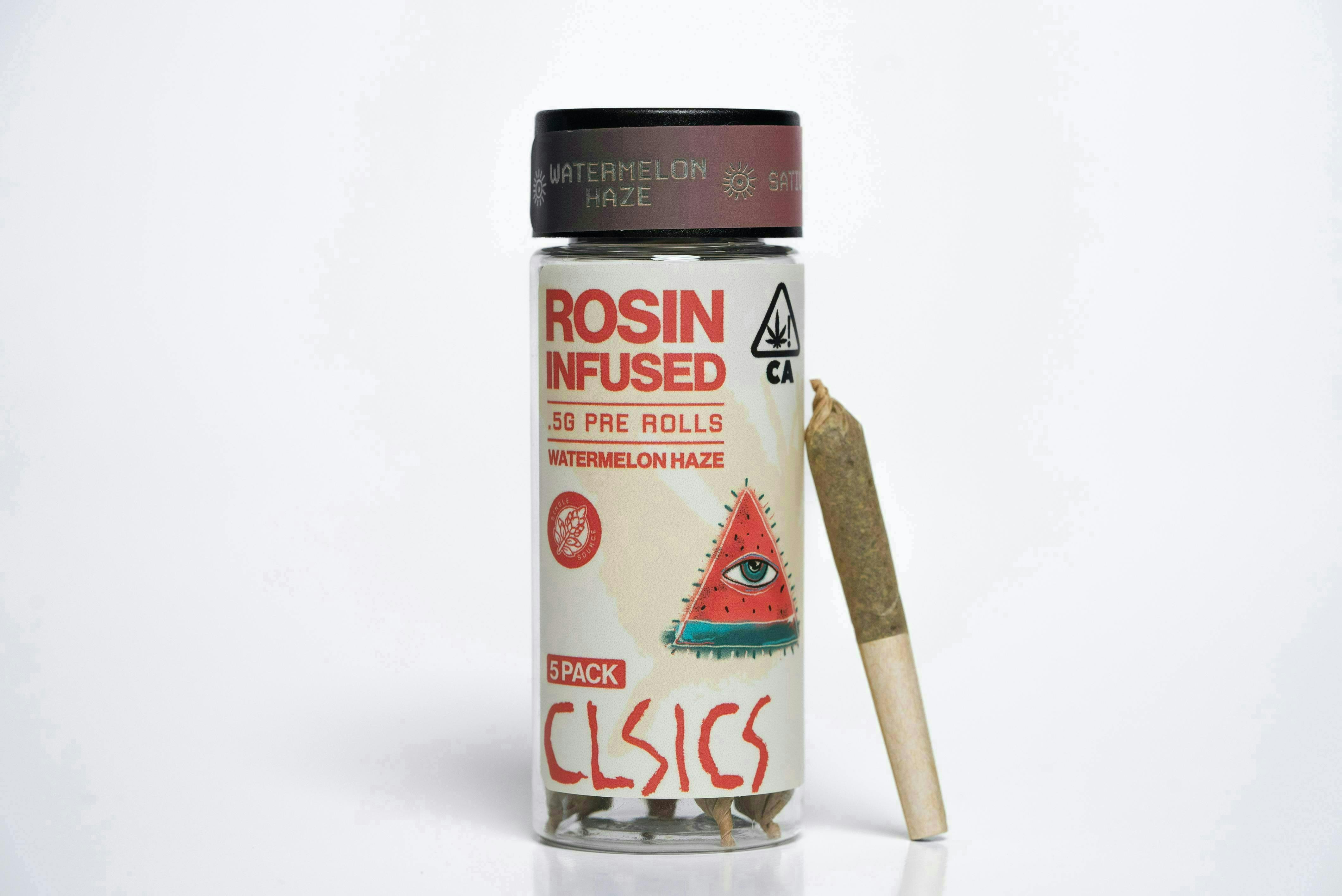 CLSICS Rosin & Rosin Infused Pre Rolls - Watermelon Haze - Rosin Infused Joints - 0.5g each - 5pk - 1