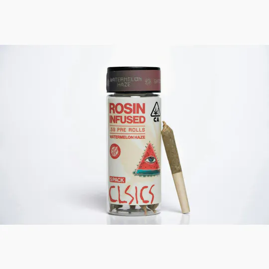CLSICS Rosin & Rosin Infused Pre Rolls - Watermelon Haze - Rosin Infused Joints - 0.5g each - 5pk - 1