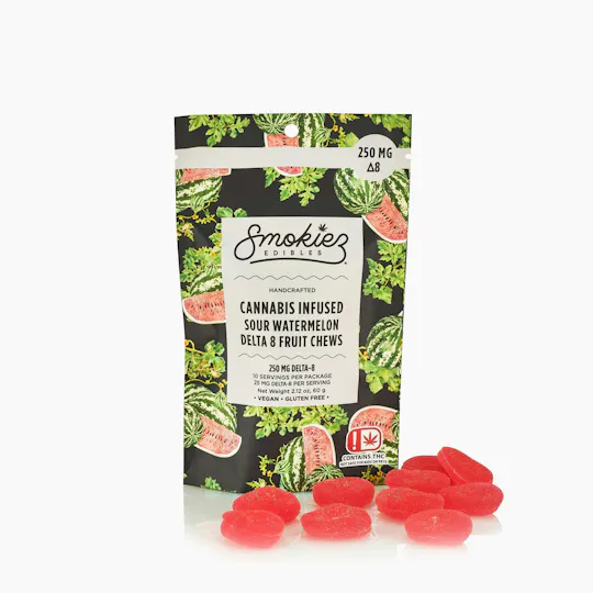 Smokiez Edibles - Sour Watermelon Delta-8 Gummies | 250mg | 10ct | 25mg/ea - 1