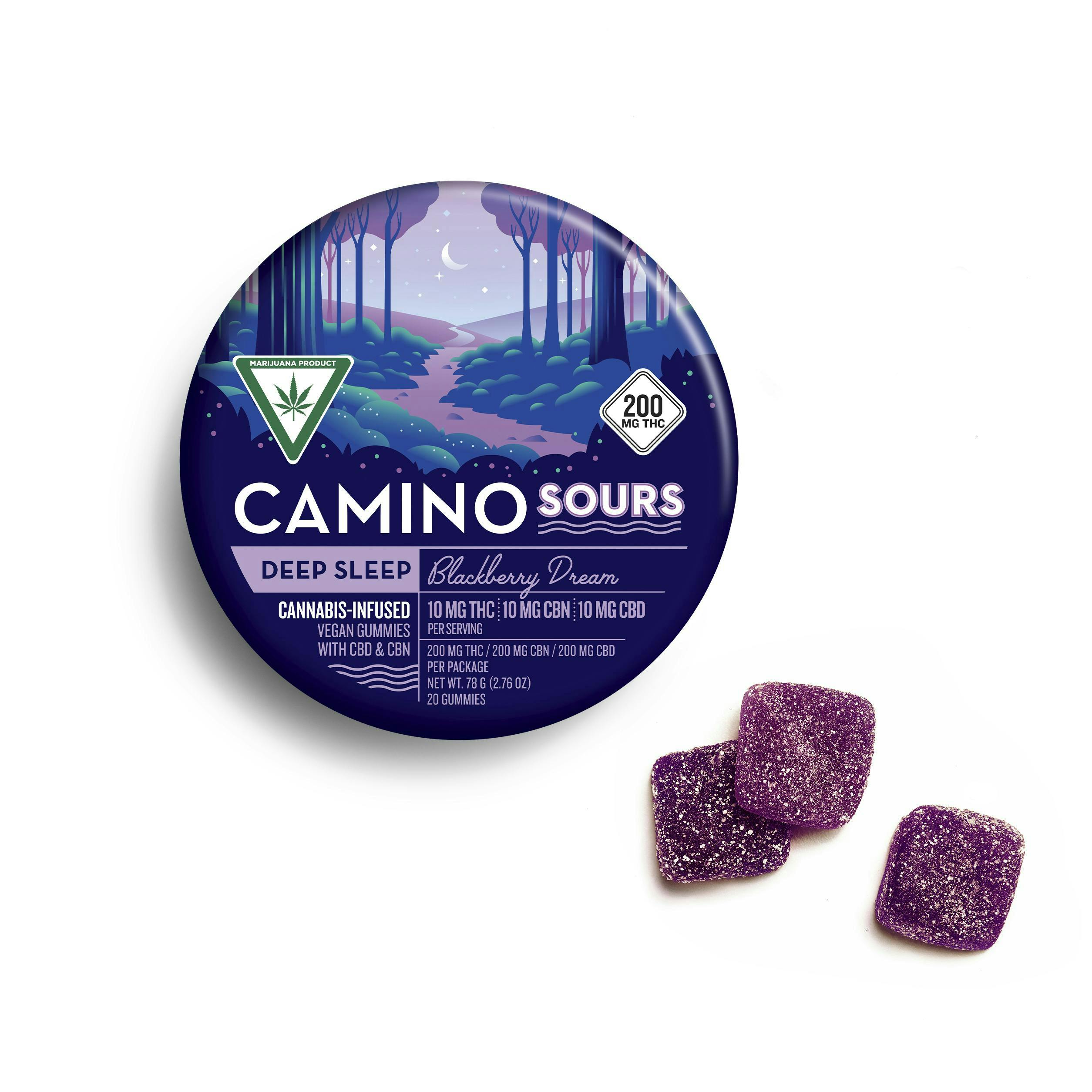 Camino - Deep Sleep | Blackberry Dream Sours 1:1:1 Gummies | 200mg | 20ct | 10mg/ea - 1