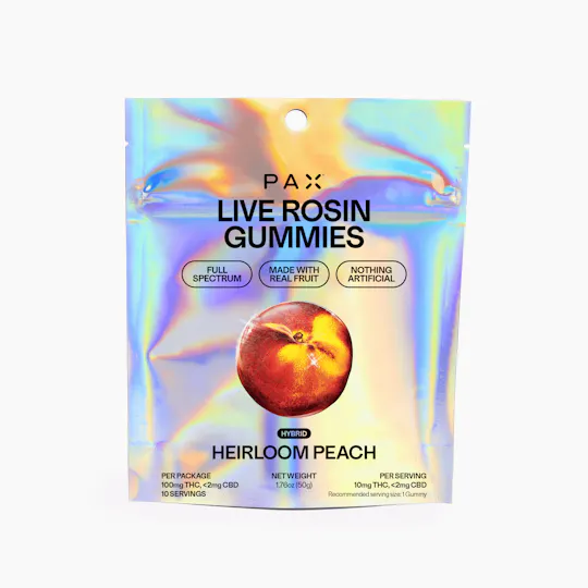 PAX - Heirloom Peach | Live Rosin Gummies | 10mg each | 10pk | 100mg - 1