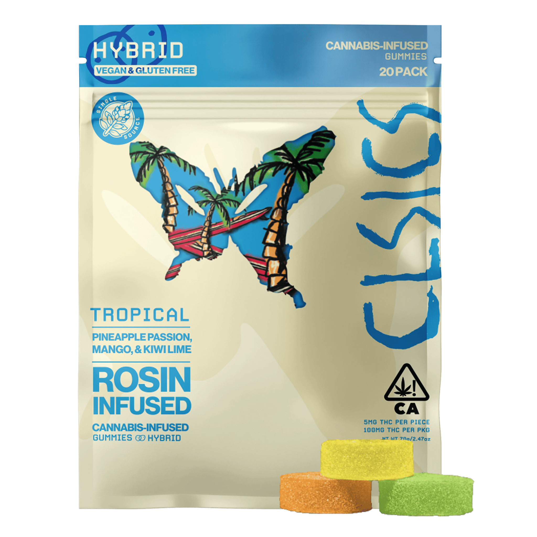 CLSICS Rosin & Rosin Infused Pre Rolls - Tropical Hybrid Live Rosin Infused Gummies - Party Pack - 20ct - 1